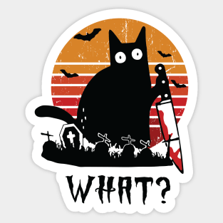 What? Funny Scary Black Cat With Knife Halloween Cat Lover Gift Sticker